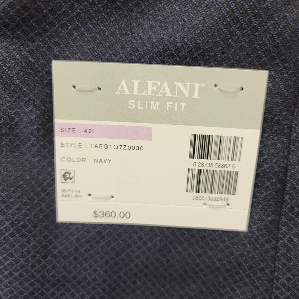 Alfani Slim-Fit Navy Tuxedo Suit Jacket Mens 42L Blue Diamond Grid‎ Pattern $360